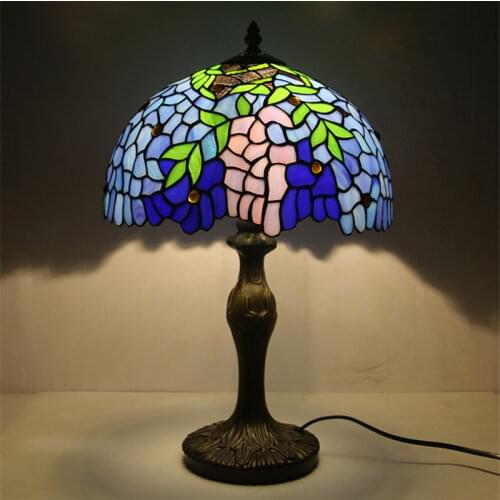 Tiffany Style Table Lamp Retro Idyllic 12 inch Wisteria Glass Lamps For Bedroom Living Room Hotel Restaurant Cafe Night Lights