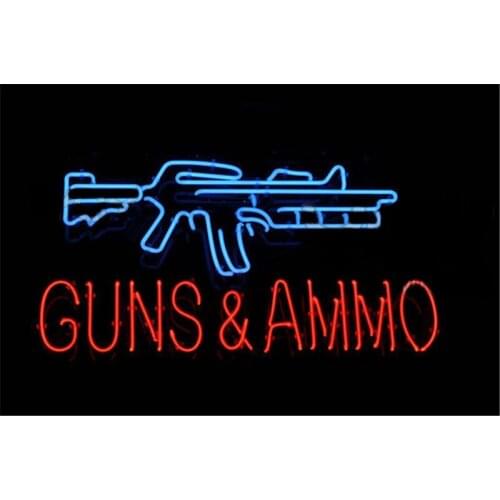 17*14" For GUNS AND AMMO NEON SIGN Signboard REAL GLASS BEER BAR PUB Billiards display Restaurant Shop christmas Light Signs