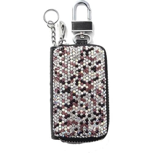 2019 NEW Fashion PU Leather Chain Covers Zipper Key Bag women Car Key Case Bag Colored diamond Key Holder Organizer 4 color