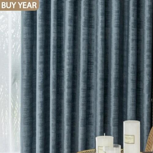 2021new American Curtains for Living Dining Room Bedroom Light Luxury Flannel Luxury Home Decor Gray Blue Velvet Curtains Window