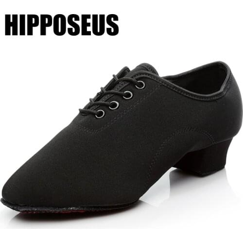 Hipposeus New Modern Dance Shoes Men Women Latin Ballroom Salsa Dance Shoes Low Heel Tango Dancing Shoes Professional Black/Red
