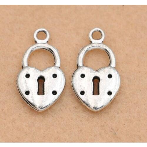 10PCS Antique Silver Plated Heart Lock Charm Pendant fit Bracelet Necklace Jewelry DIY Making Accessories 20x12mm