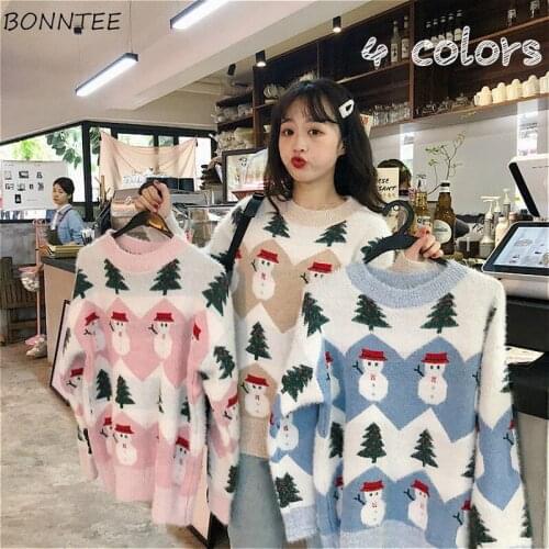 Pullovers Women Christmas Fashion Popular All-match Ins Stylish 4 Colors Oversized Knitwear O-Neck Casual Sweaters Patchwork BF