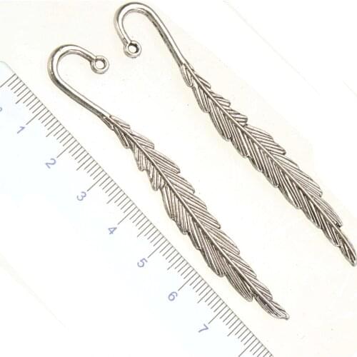 Office Suppliers School Stationery Feather Bookmarks For Books DIY Long Flat Vintage Silver Fashion Jewelry Findings 80mm 10pcs