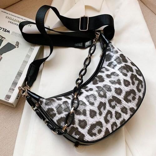 Leopard Pattern Chain PU Leather Crossbody Bags for Women 2020 Shoulder Handbags Womens Branded Fashion Trend Armpit Bag