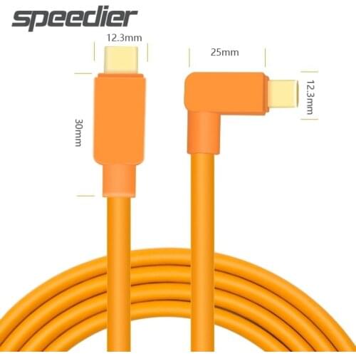 Type-C to Type-C Cable, USB-C 1.5m-10m High-Visibility Orange Elbow design High-speed online TX3 GFX50R GXF100 For Nikon Z6 Z7