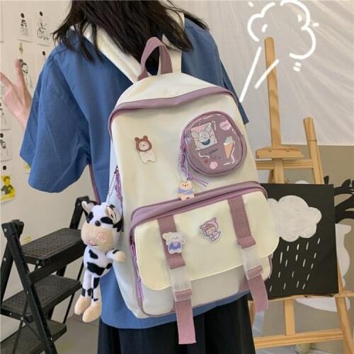 Japanese Kawaii Backpack With Purses Multipockets Large-capacity Nylon Bag School Bags For Teenage Girls Patchwork Backpacks Bag