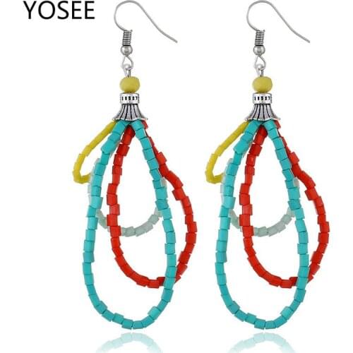 YOSEE Ethnic Jewelry Boho Chic Tassel Drop Earrings Women Bohemian Long Tassels Seed Bead Handmade Fringe Fashion Gifts