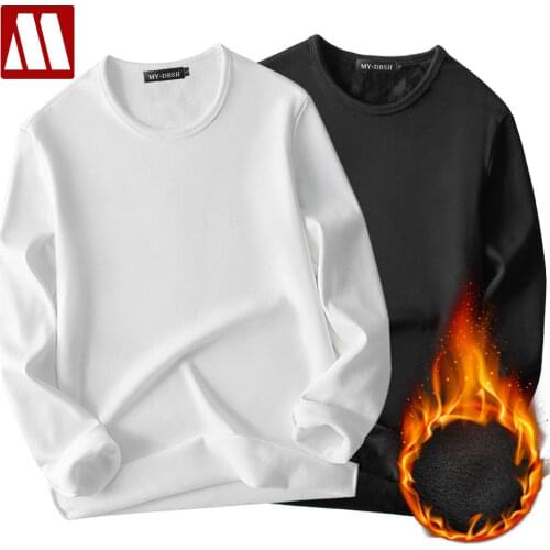 2021 Winter Cloth Mens Pullover Shirt Thermal Underwear Man Tops Plus Velvet Thick Fur Fleece T-Shirt Keep Warm Layered Pajamas
