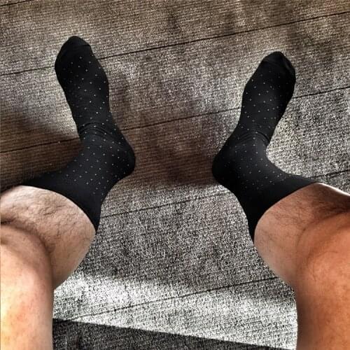 1pair Fashion Black Socks Sexy Men Sports Long Tube Football gay Top vers Comfortable White Dot Sock