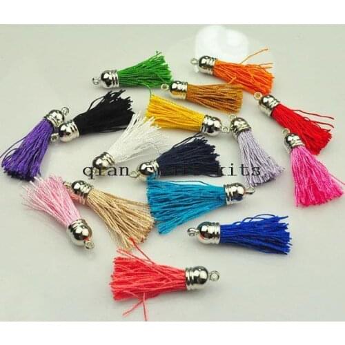 100pcs colorful Tassel Accessories assorted Satin Tassels charm pendant,DIY materials 45x10 mm shiny Silver or gold cap