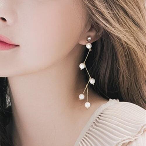 2021 New Fashion Imitation Pearl Crystal Earrings Simple Fairy Branches Bent Design Earring Wedding Party Jewelry Wholesale