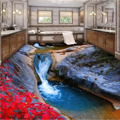 Custom Floor painting 3d wallpaper Any size photo Mountain stream Autumn leaves Bathroom Bedroom 3D обои Flooring Papel de pared