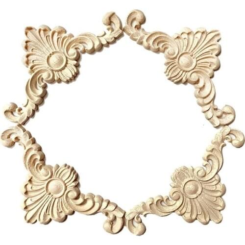 4Pcs Carved Unpainted European Exquisite Floral Leaves Furniture Window Corner Wood Applique Onlay Wood Carving 12Cm