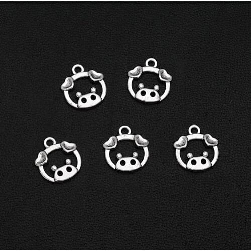 50pcs/Lots 11x12mm Antique Silver Plated Cute Pet Pig Charms Vintage Animals Pendants For DIY Bangles Jewelry Making Finding