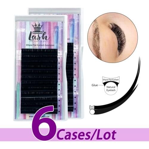 6pcs/lot Hot selling c d curl 100% handmade flat lashes tray super flat lash extensions ellipse eyelash extensions
