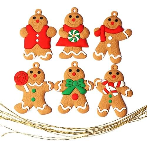 6PCS Gingerbread Man Ornaments Traditional Gingerbread Man Doll Hanging Charms Christmas Tree Ornament Holiday Decorations