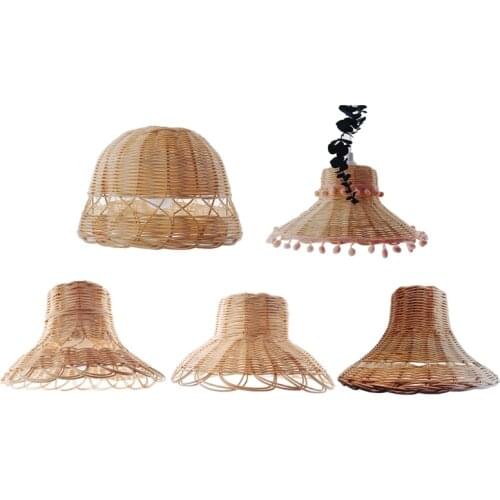Hand-Woven Natural Rattan Lampshade Chandelier Hanging Light Shades for Bedroom Living Room Homestay