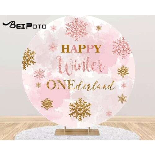 Watercolor Pink Winter Onederland Round Photography Background Circle Backdrop Photo Studio Birthday Party Table Cover Y707