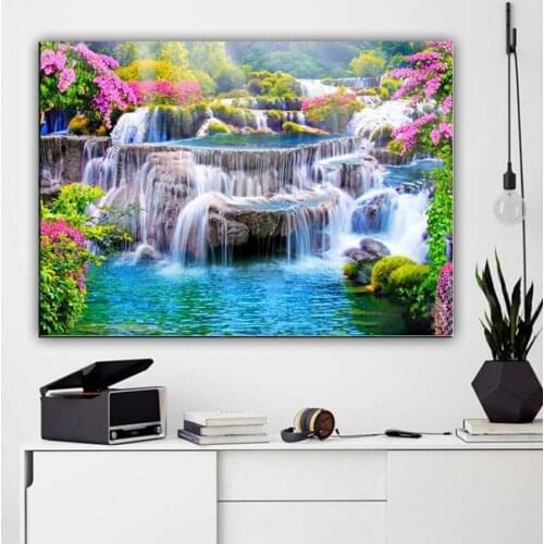 Spring landscape waterfall Diamond Painting Full Square Round Drill Diy 5D Diamond Embroidery Mosaic Needlework home decoration