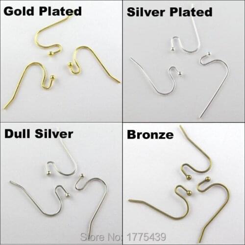 Free Shipping (100Pcs=1Lot ! ) Copper Ear Earring Wire Hook With End Ball Stopper Gold Bronze silver Plated For Jewelry