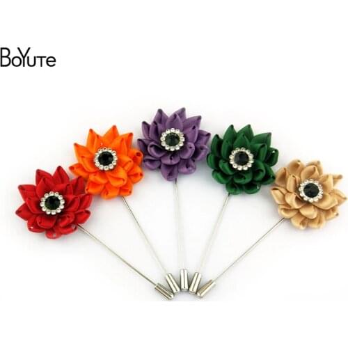 BoYuTe 10Pcs High Quality Hand Made Fabric Flowers Lapel Pin Men Wedding Suits Boutonniere Pins