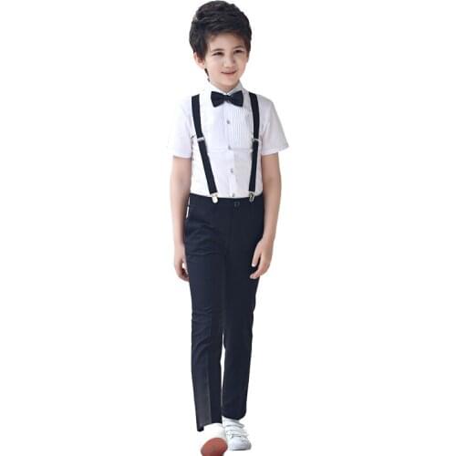 Children Dress School Uniform Suit Flower Boy Host Piano Chorus Performance Costume Kids Summer Short Sleeve Shirts Pants Outfit