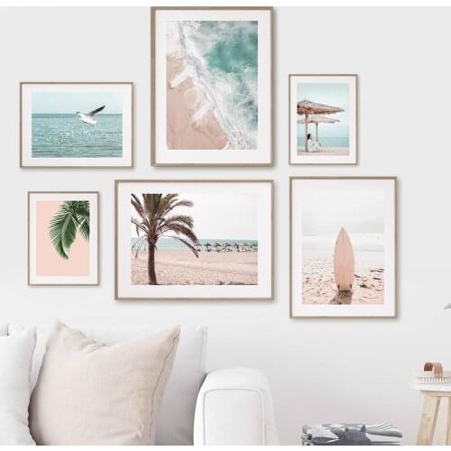 Surfboard Palm Tree Seagull Ocean Nature Wall Art Canvas Painting Nordic Posters And Prints Wall Pictures For Living Room Decor