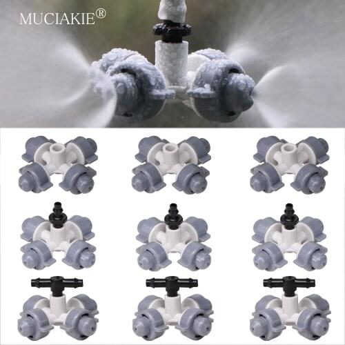 MUCIAKIE 20PCS 46-80 L/h Cross Misting Nozzles 4/1''Barb ID-6.0mm Tee Garden Sprinklers Fog Spray-head Greenhouse Cooling