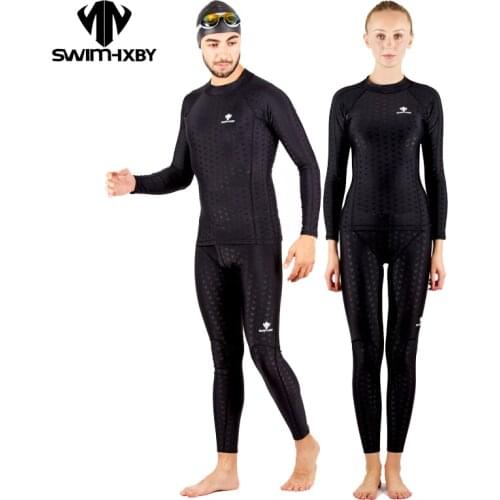 HXBY Professional Shark Swimsuit Long Sleeve Swim Shirt Men Swimwear Women Swimming Pants Womens Swim Wear Plus Size Swimsuits