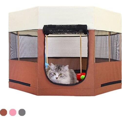 Solid Wood Bracket Octagonal Pet Fence Oxford Cloth Waterproof Cat Medium Dog House Pet Production Room Pet Bed Puppy Cats Sofa