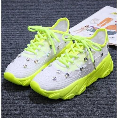 Platform Shoes Ladies Multicolor Crystal Sneakers Ladies Platform Breathable Walking Shoes White Casual Womens Shoes