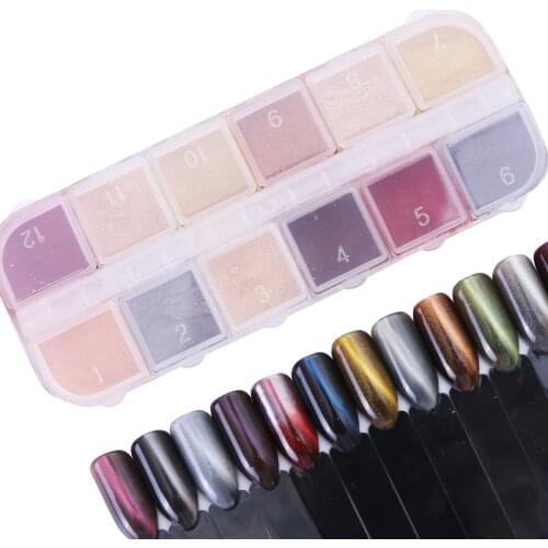 12 pcs 3D Cat Eye Magnet Nail Glitter Magnetic Powder Mirror Effect Pigment Nail Art Chrome Pigment Design Decoration for