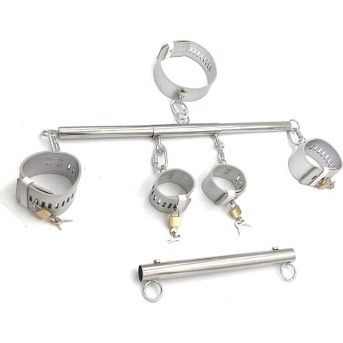 Multifunctional Detachable Stainless Steel Bondage Torture Restraints Device Leather Collar Wrist Ankle Cuffs Adult Sex Toy 731
