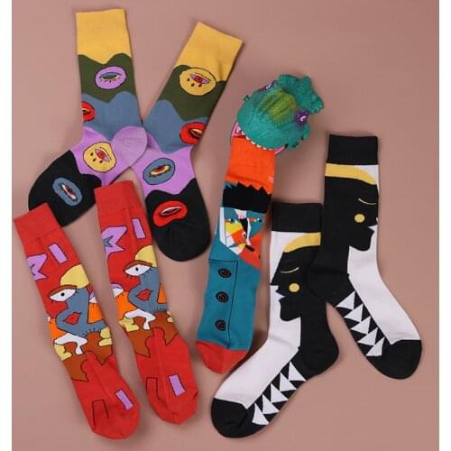 PEONFLY Outdoor Skateboard Socks Autumn Winter Creative Abstract Art Harajuku Hip Hop Street Socks Colorful Happy Funny Socks