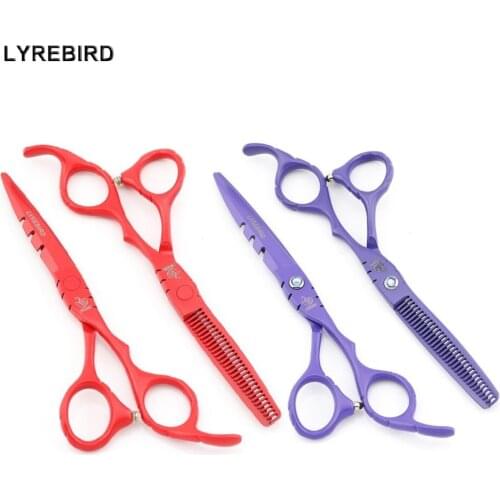 Hair Scissors 5.5 or 6 INCH Hair Shears Red Purple Anti Slip Handle Simple Packing 1SET/LOT LYREBIRD NEW