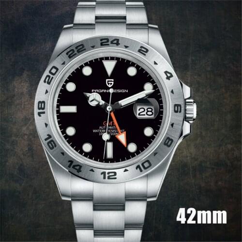 PAGANI DESIGN 2021 New High End Mens Watch Orange GTM Time Zone Luminous Pointer 316L Stainless Steel 100m Waterproof Clock