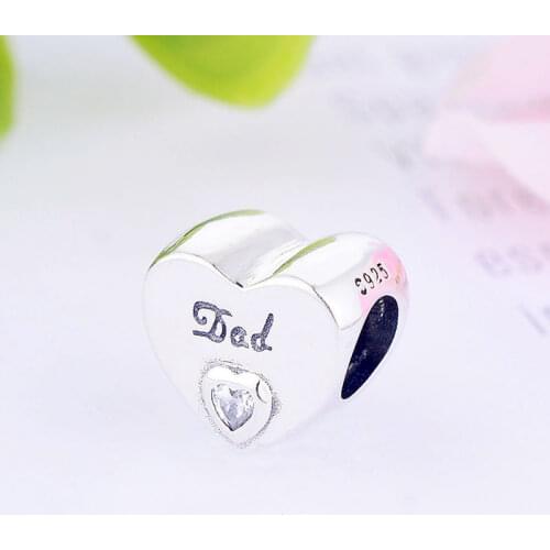 Fit Original Pan Charm Bracelet 925 Sterling Silver Small Dad Letter Heart Shape Stone Bead For Making Kids Berloque 2019