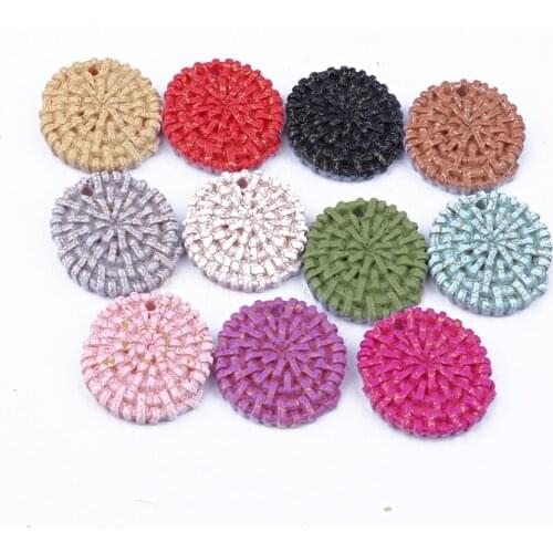 10pcs 23mm Mixed Color Small Round Circle Earring Resin Charms Imitation Raffia Bracelet Connector Pendant Findings Jewelry Make
