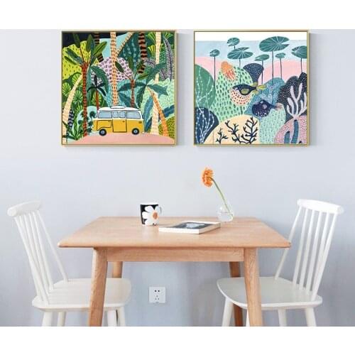 Simple northern Europe tropical plant animal lion tiger Bohemian wind porch murals poster print canvas decorative picture