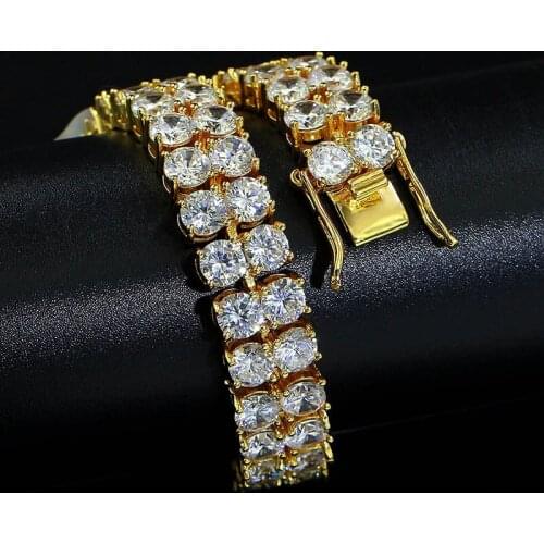 Luxury 10mm Bling 2 Rows CZ Tennis Bracelets Watchband Hip hop Jewelry Gold Silver Color Men Women Bnagle Bracelets 7 Inch