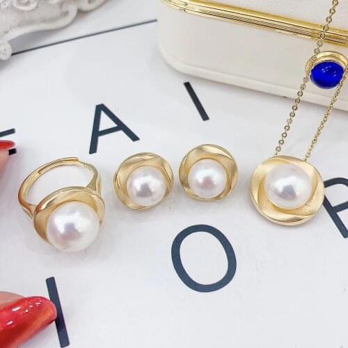 S925 Sterling Silver Pendant Ring Earrings Set Mountings Findings Beautiful Jewelry Set Parts Fittings for Pearls Beads Stones