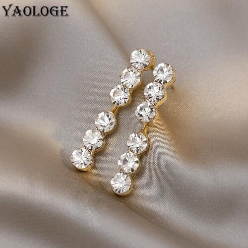 YAOLOGE Silve Color Long Rhinestone Stud Earrings 2021 Trend Alloy Earrings For Women New Gift Fashion Party Jewelry Pendiente
