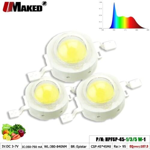 LED Grow Light Beads 1W 3W 5W CRI>95 45mil Full Spectrum 380-840 Plant Growing LED Chips For Aquarium Light Hydroponice Lamp Diy