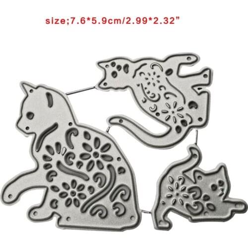 Playing Three Cats Carbon Steel Cutting Dies DIY Scrapbooking Photo Album Embossing Paper Cards Making Stencil Decorate