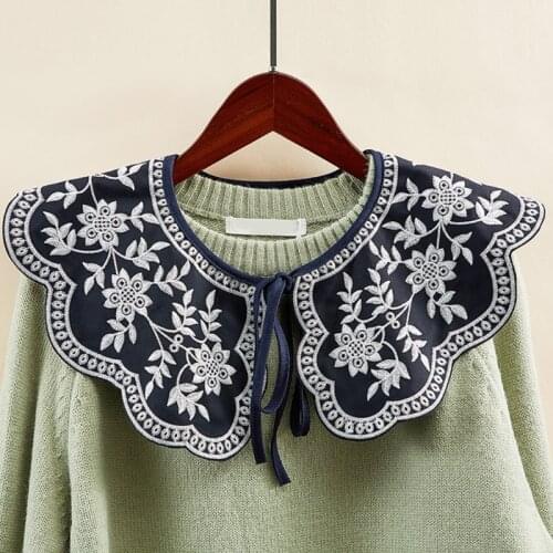Embroidery Floral False Fake Collar Lace-Up Ribbon Big Shawl Necklace Capelet