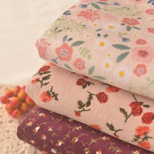 High quality polyester corduroy fabric Fresh flower print tissu Cheongsam, dress, long pants, handmade DIY materialv