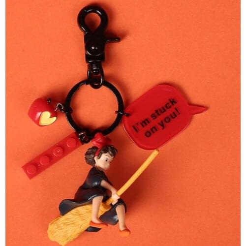 Japanese Anime Keychain Hayao Miyazaki Cute Witch Delivery Service Girl Kiki Figure Model PVC Doll Keyrings Gift for Bag Pendant