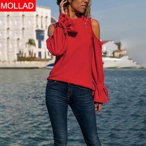 Women Casual O-Neck Shirt Long Sleeve Off-Shoulder Lady Blouse