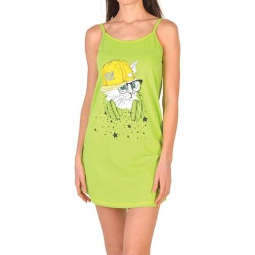 Green Yellow Red Womens Tunic Short Sleeve Rope Strap Cotton Nightgown